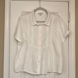 Lucky Brand White Babydoll Button-Down Top Blouse
